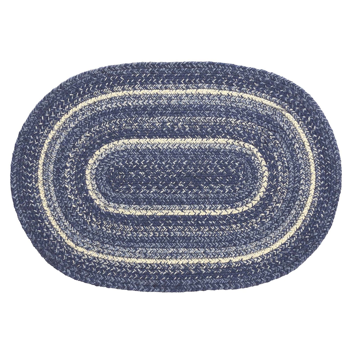VHC Brands Great Falls Blue Rug with PVC Pad, Jute Blend, Oval, Blue White, 20x30 inches