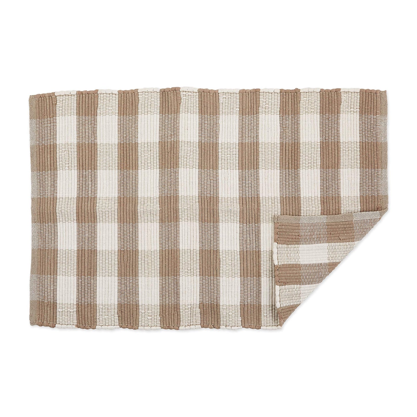 DII Buffalo Check Rug Collection, Hand Dyed Reversible Chindi Rug, 26x40, Stone/Cream