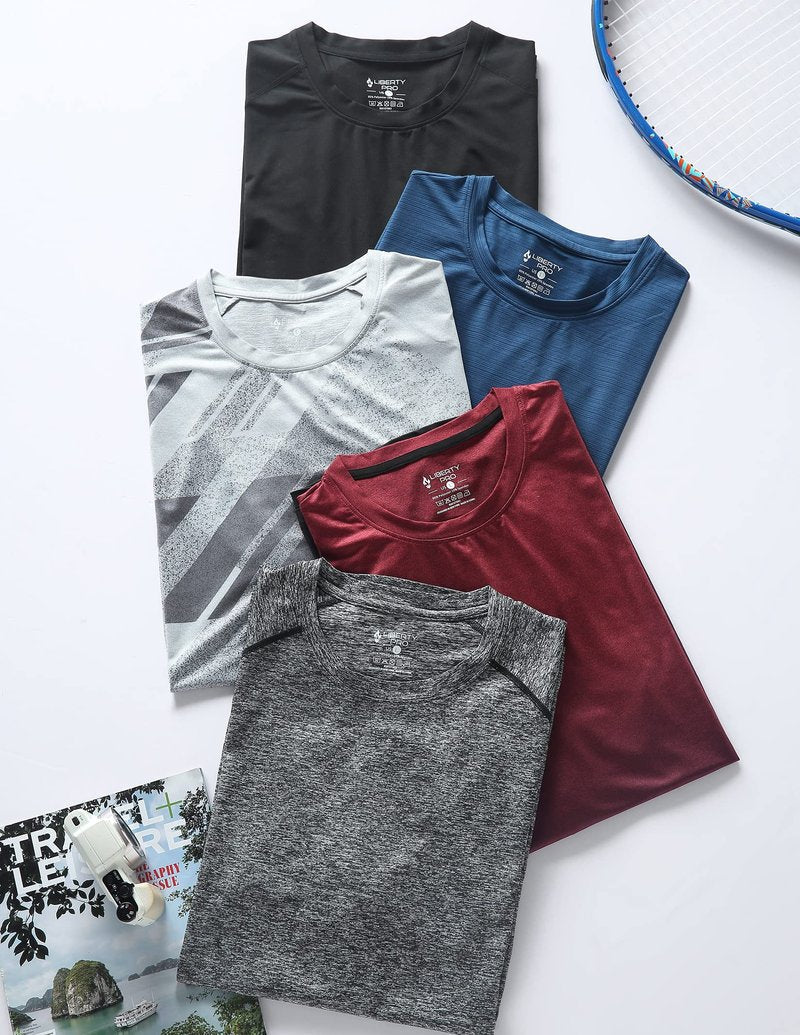 5 Pack Men’s Active Quick Dry Crew Neck T Shirts | Athletic Running Gym Workout Short Sleeve Tee Tops Bulk (Set 3, 3X-Large)