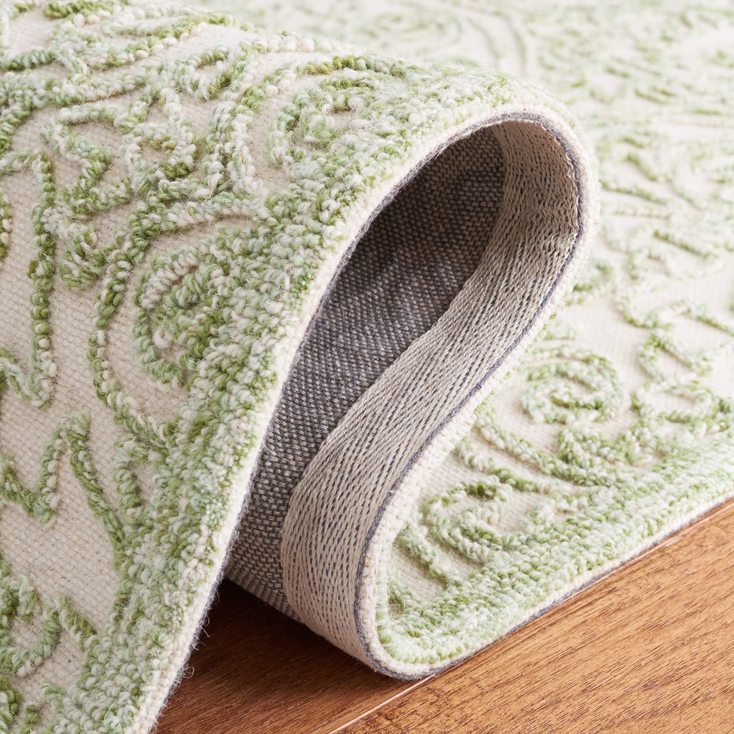 SAFAVIEH Trace Collection Runner Rug - 2'3" x 8', Ivory & Green, Handmade Wool, Ideal for High Traffic Areas in Living Room, Bedroom (TRC101Y)