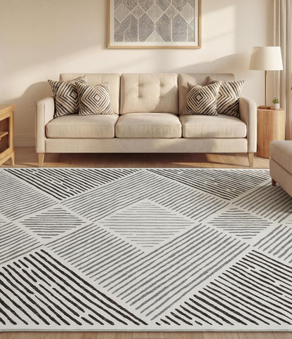 YIHOUSE Black and White Area Rug 5x7,Modern Geometric Rug for Bedroom Diamond Washable Rugs for Living Room, Office, Dining Room