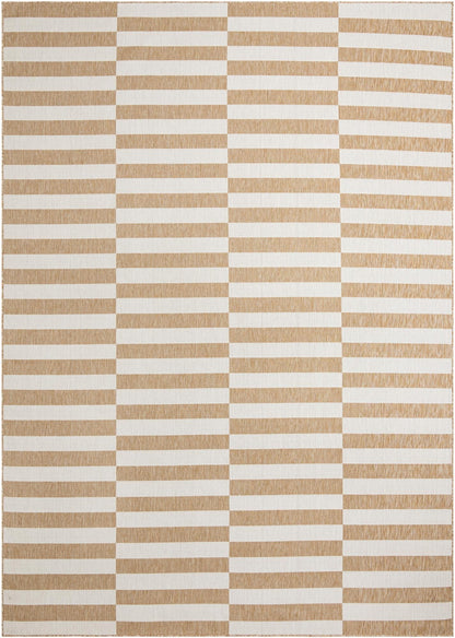 Unique Loom Outdoor Striped Collection Area Rug - Striped (10' x 14' 1" Rectangle Taupe/Ivory)