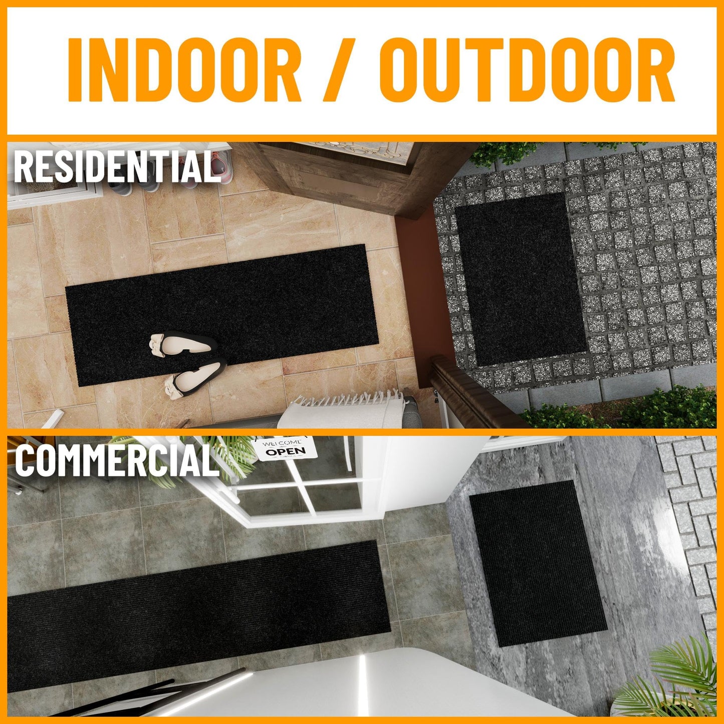 Ottomanson Mud Mat 2' x 3' Entryway Rug - Non-Slip Scraper Doormat for Muddy Paws, Dirt Trapping Indoor/Outdoor Mat for High-Traffic Areas, Kitchen, Garage, Patio, Black