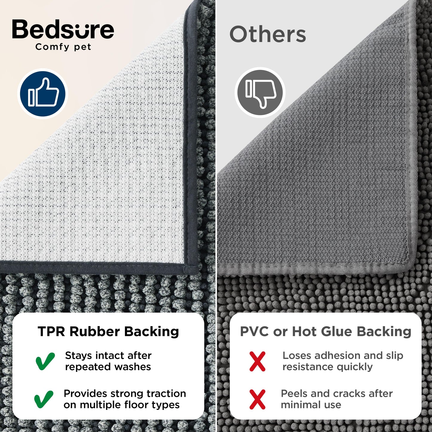 Bedsure Dog Door Mat for Muddy Paws, High-Low Absorbent Chenille Indoor Entrance Mud Dirt Trapper Soak-Stopper, Machine Washable Non-Slip Entryway Rug for Pets, 35"x24" Grey