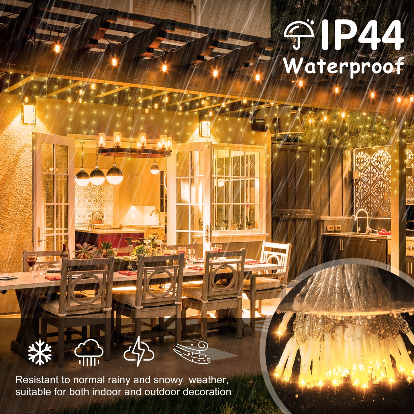 oopswow 33FT 300 LED Icicle Lights Outdoor Waterproof Icicle Christmas Lights with 50 Drops Warm White String Lights for Wedding Party Holiday Christmas Indoor Decorations,Warm White