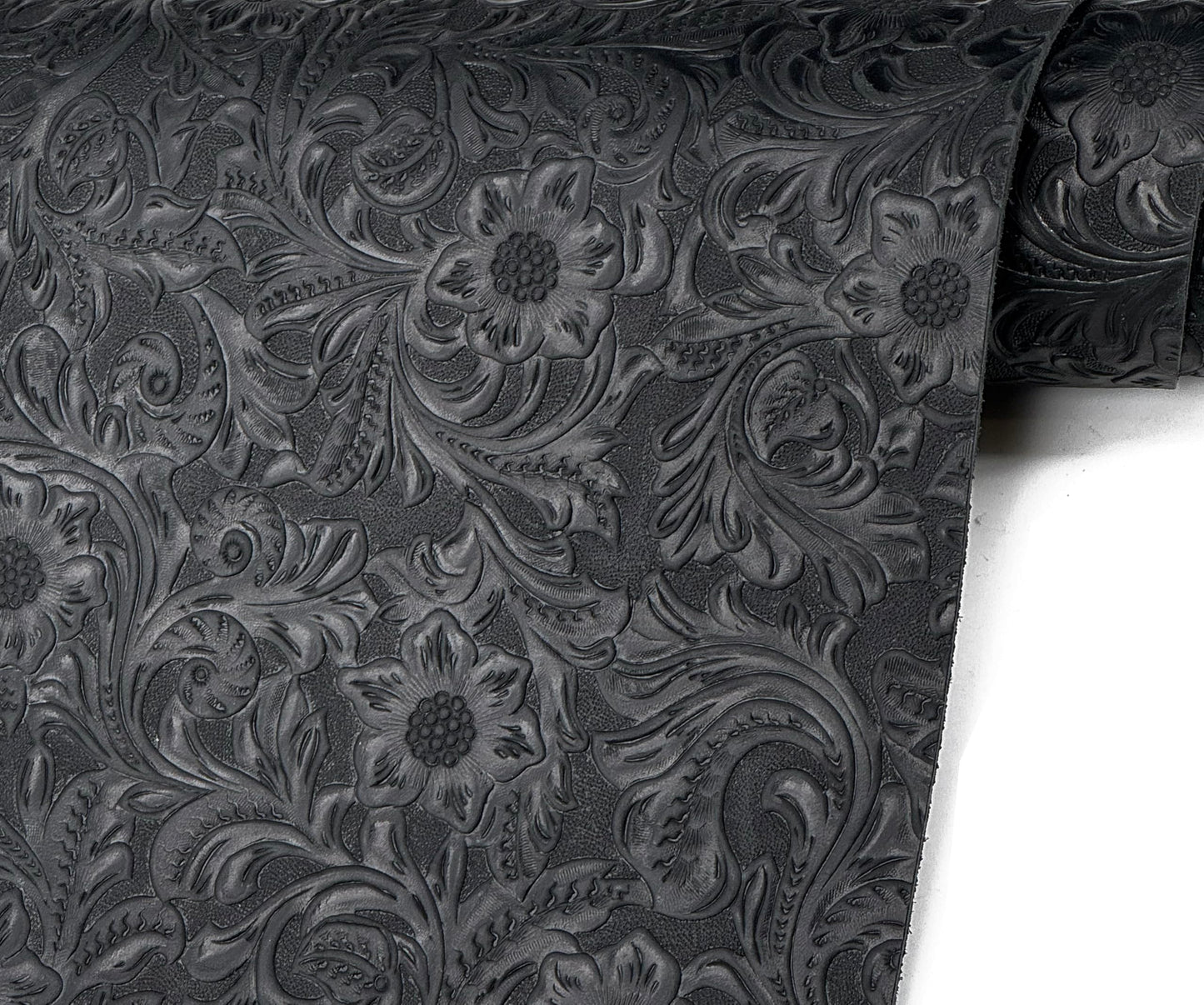 Western Style Bump Texture Geometric Pattern 2.0mm(5-5.5oz) Genuine Leather Sheet, Floral Tooling Craft Leather for DIY Projects (Black | Pattern 12"x24"）