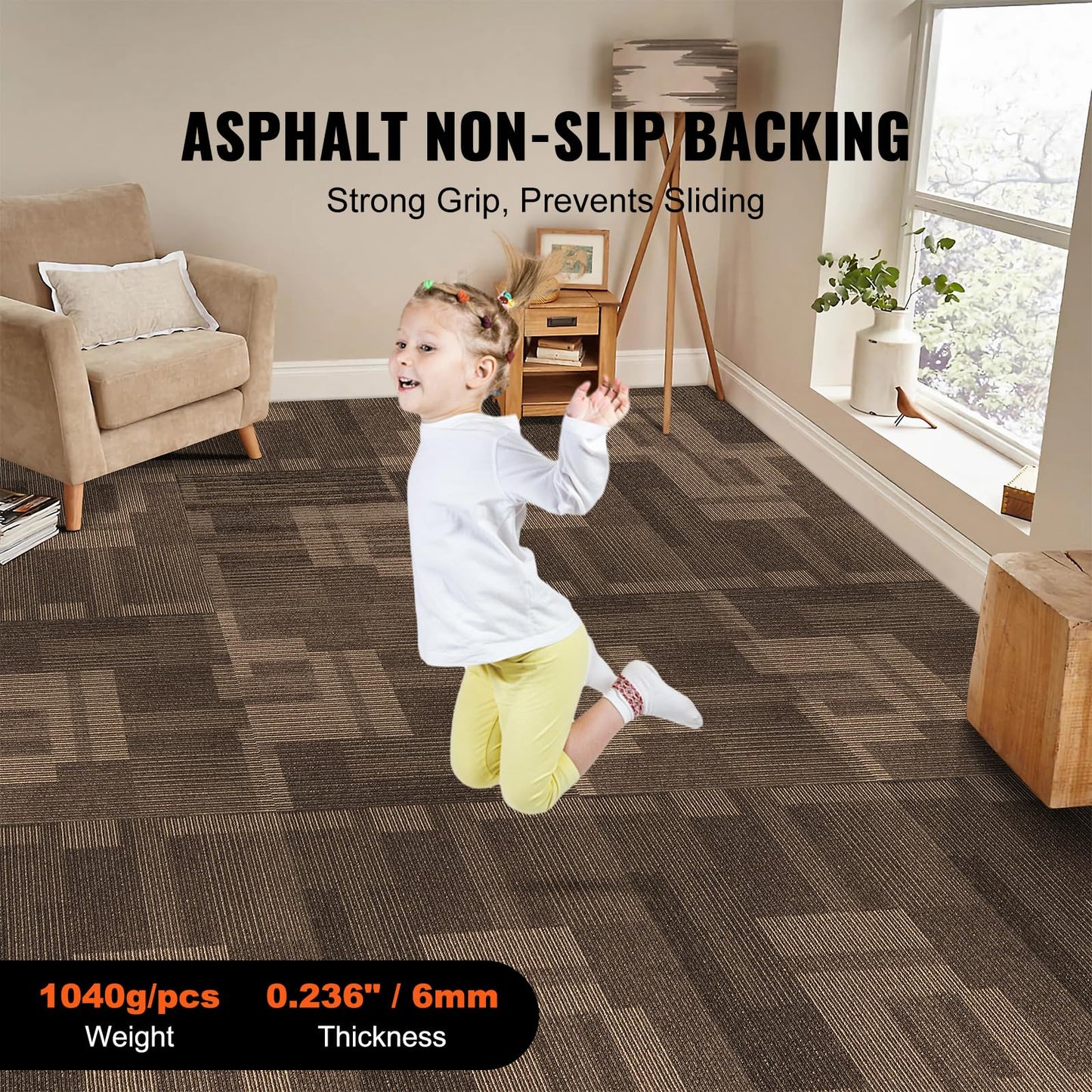 VEVOR Carpet Tiles Reusable, 24 PCS, 24"x 24", Squares Soft Padded Carpet, Carpet Floor Tiles Easy DIY for Bedroom Living Room Indoor Outdoor (Mixed Brown, 96 sqft/Box)