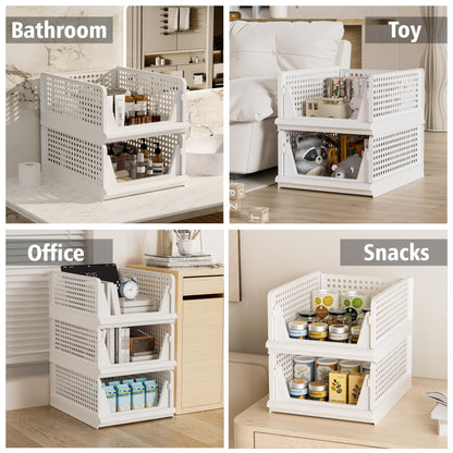 Proarea 4 Pack Stackable Plastic Storage Basket Closet Organizer Bin Foldable Clothes Organizer Storage Drawer Shelf Container for Living Room Bathroom Kitchen Office (2L+2S)