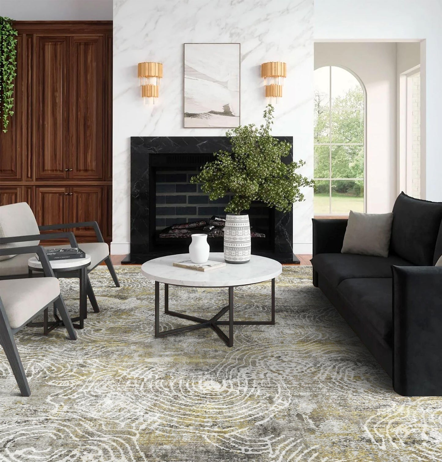 6x9 Area Rug, Ultra-Soft Washable Rug for Living Room, Dinner Room, Bedroom, Non-Slip Modern Abstract Rug, Indoor Carpet Large Area Rug, Mustard
