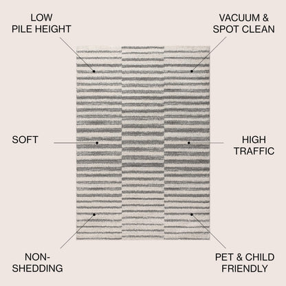 JONATHAN Y Lyla Offset Stripe Gray/Cream Indoor Area Rug, 4x6, Contemporary, Modern, Easy-Cleaning for Living Room, Bedroom, Kitchen, Pet Friendly, Non-Shedding (MOH204A-4)