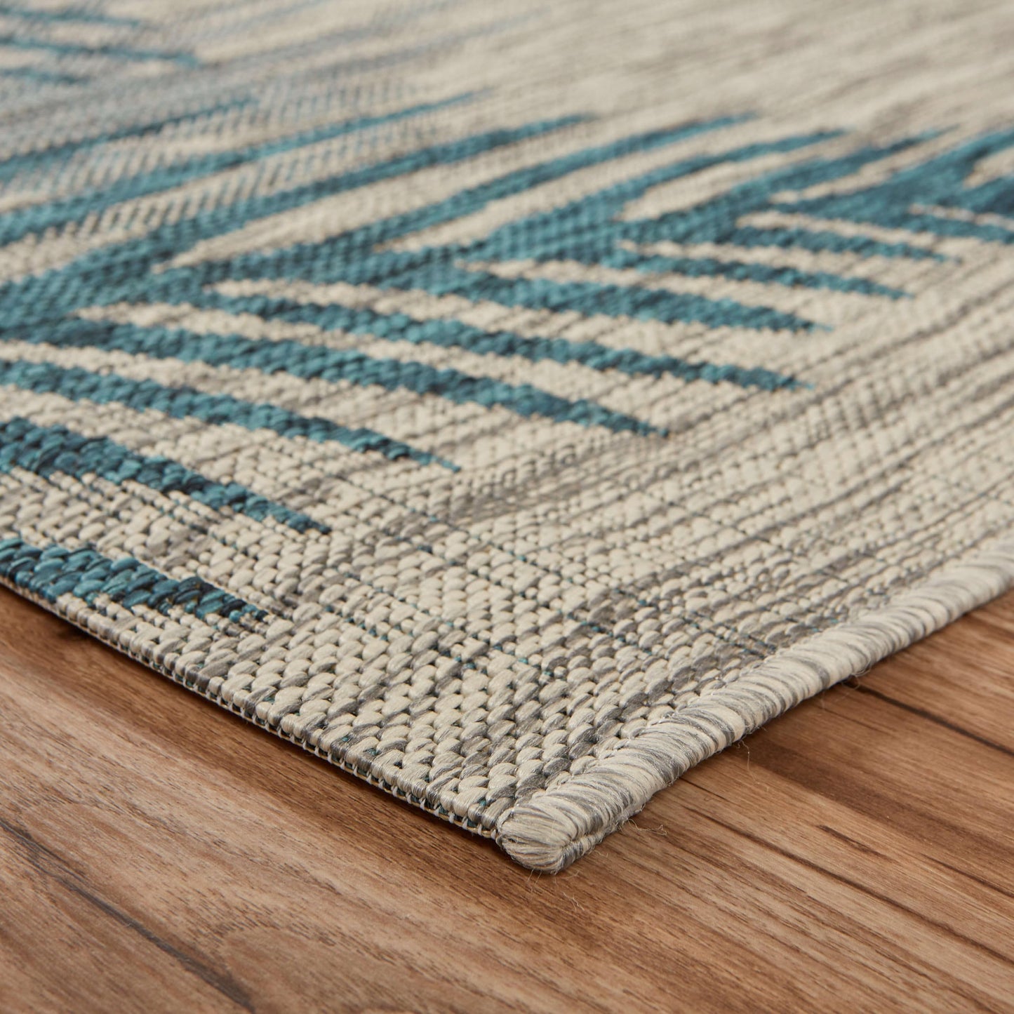LR Home Palm Fronds Outdoor Area Rug for Home Decor, Carpet for Deck, Patio, Garden, Farmhouse Rug, 5' x 7', Blue/Beige