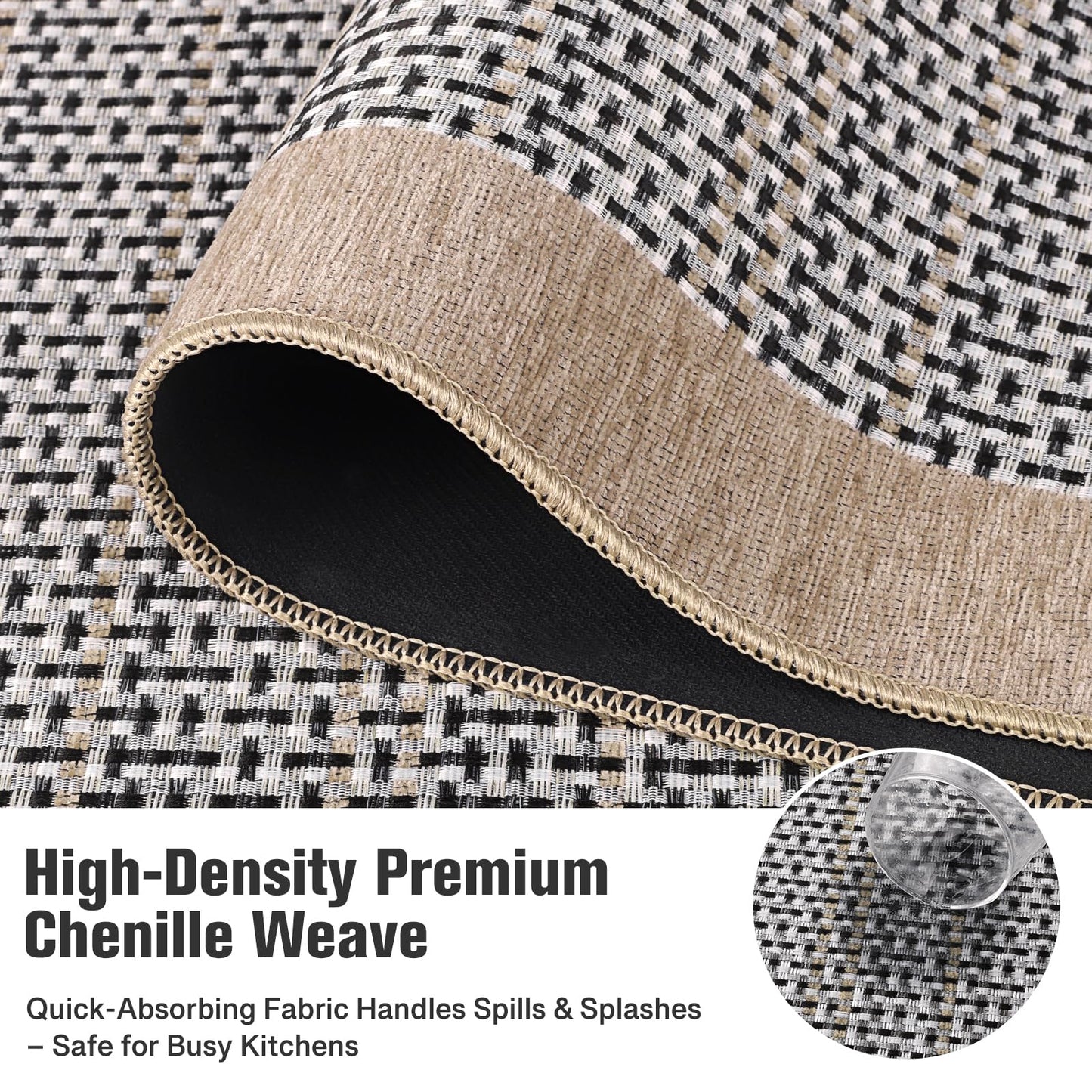 StepRite Kitchen Mats for Floor, Non-Slip Kitchen Rugs Set of 2 PCS, Super Absorbent Washable Kitchen Mats with Rubber Backing, Runner Mats for Front of Sink (20"x32"+20"x60" Khaki)