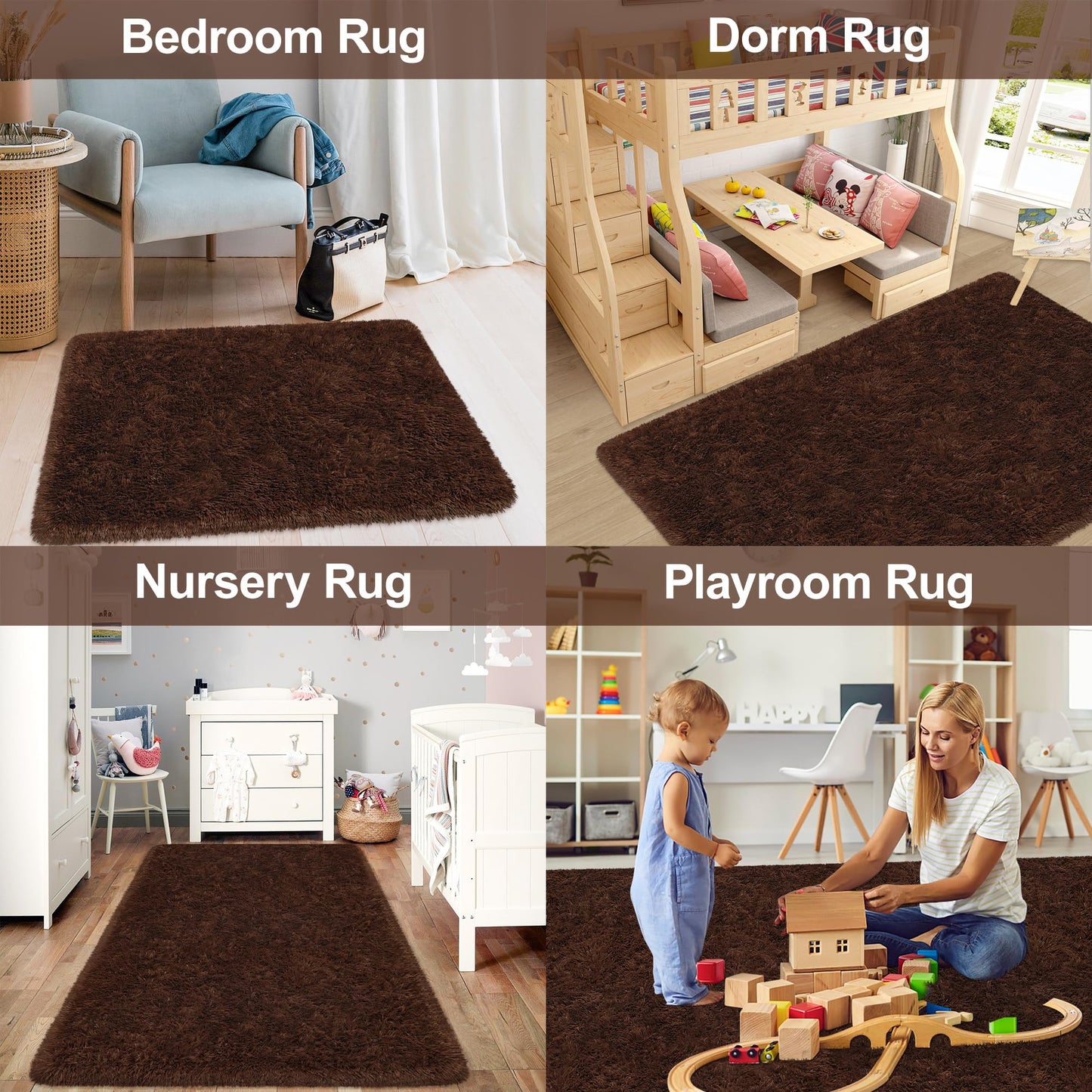 ZJYeRug Brown Rug,2x6 Runner Rug for Bedroom Living Room,Soft Fluffy Soft Plush Washable Plush Small Rugs,Shag Non Slip Fuzzy Carpet,Area Rug for Hallway Dorm Nursery Teen Boys Home Decor Aesthetic