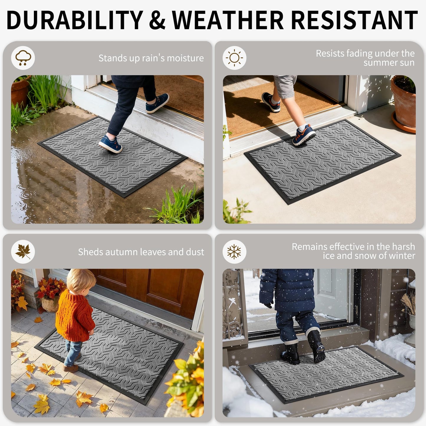 Yimobra Front Door Mat Outside Entrance 29.5x17, Waterproof Heavy Duty Outdoor Mats for Front Door, Non Slip Rubber Entry Mat for Garage Patio Indoor, Grey