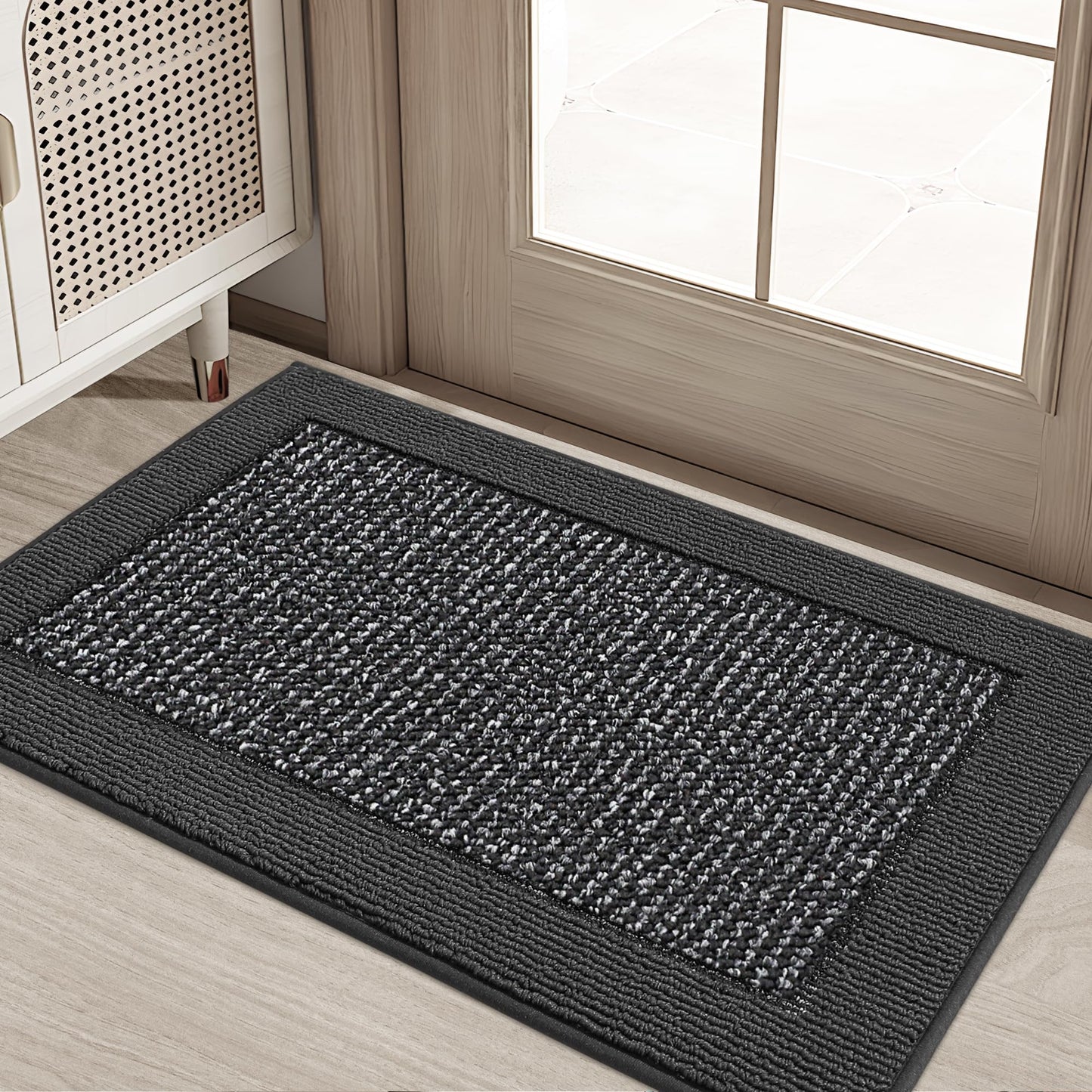 BEQHAUSE Indoor Door Mat 20"x32"+20"x32", Non-Slip Entryway Rugs Low-Profile Washable Floor Mat Stain-Resist Absorbent Welcome Mat for Front Back Door, Entrance, Living Room, Laundry Room, Charcoal