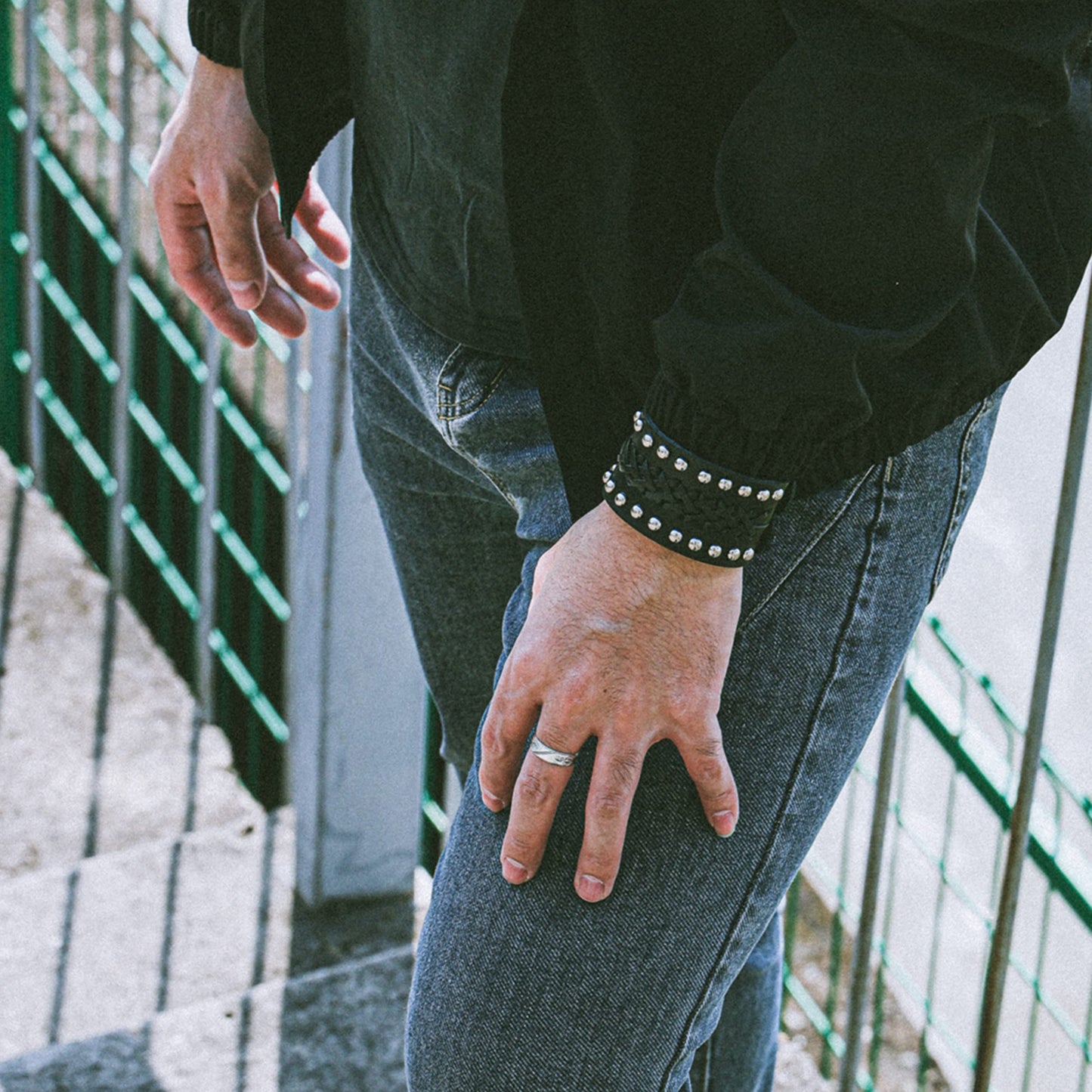 Eigso Punk Leather Studded Cuff Bracelet for Men Women Classic Vintage Nails Rivets Biker Wristband for Man Woman