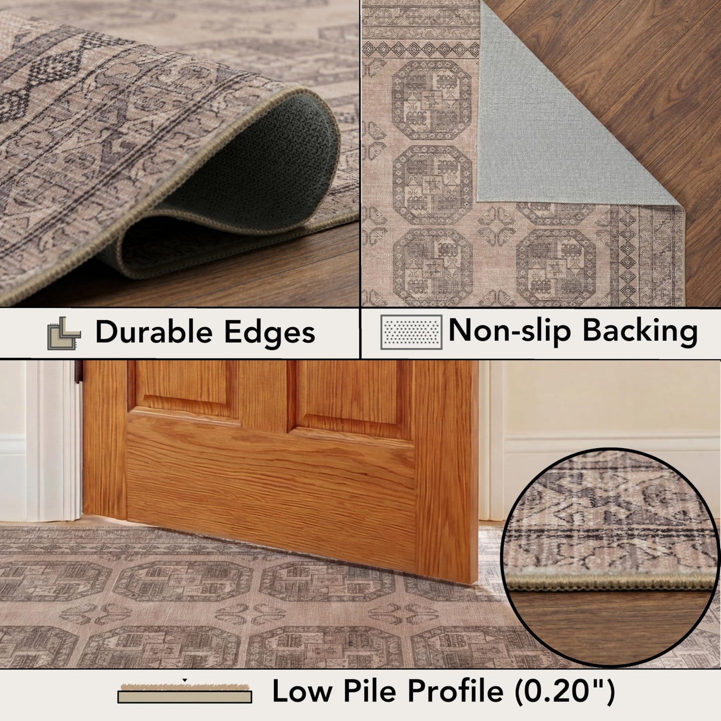 Kuden 6x9 Area Rug, Machine Washable Area Rug with Non-Slip Backing, Vintage Style, Soft, Easy Clean, Low Pile Rug for Living Room, Bedroom, Dining Room