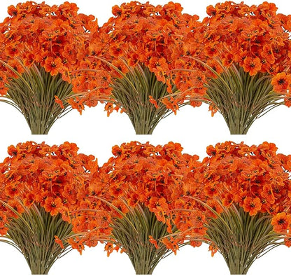 20 Bundles Artificial Fall Flowers Outdoor UV Resistant Fake Flowers No Fade Faux Plastic Plants Garden Porch Window Box Decorating (Fall Brown