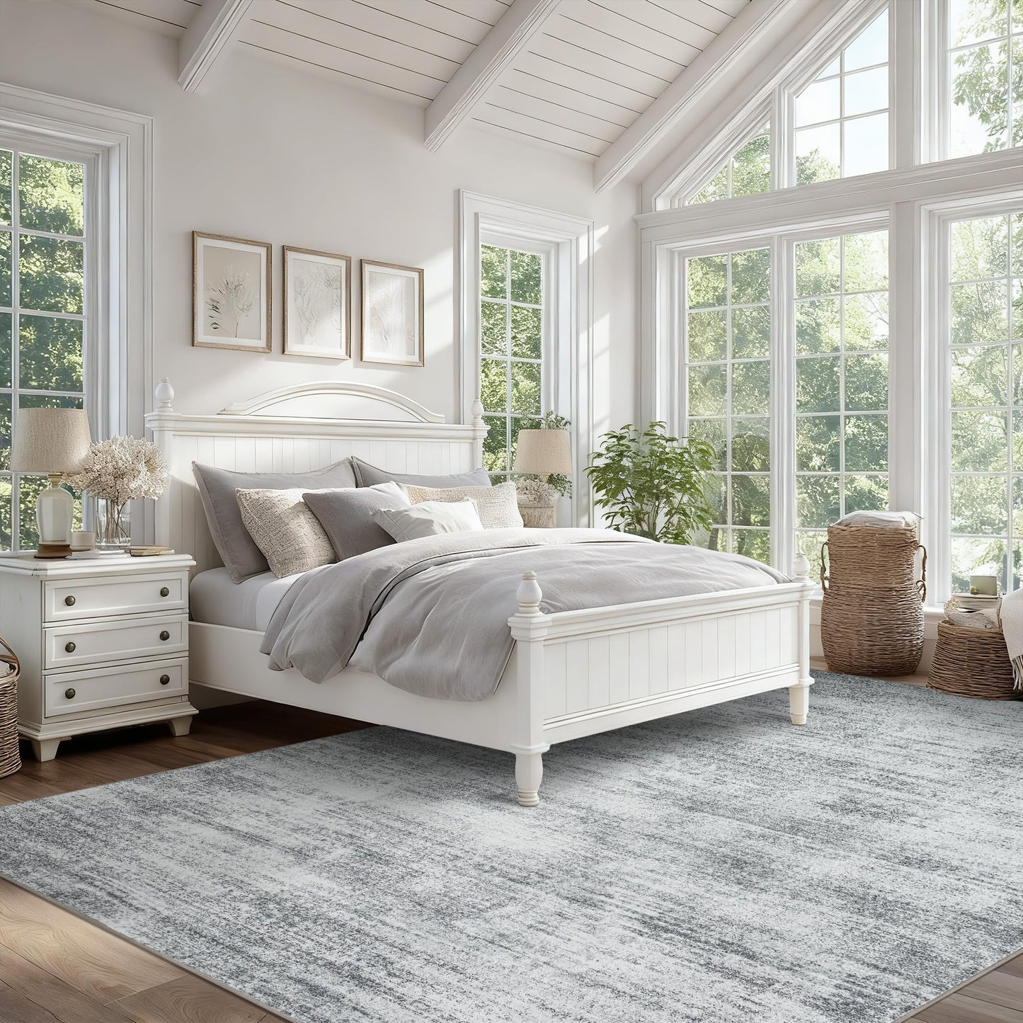 BILEEHOME Gray Extra Large Rugs for Living Room Minimalist Aesthetic Abstract 9x12 Area Rug for Office Playroom Light Grey Low Pile Floor Covering Carpet with Non Slip Washable