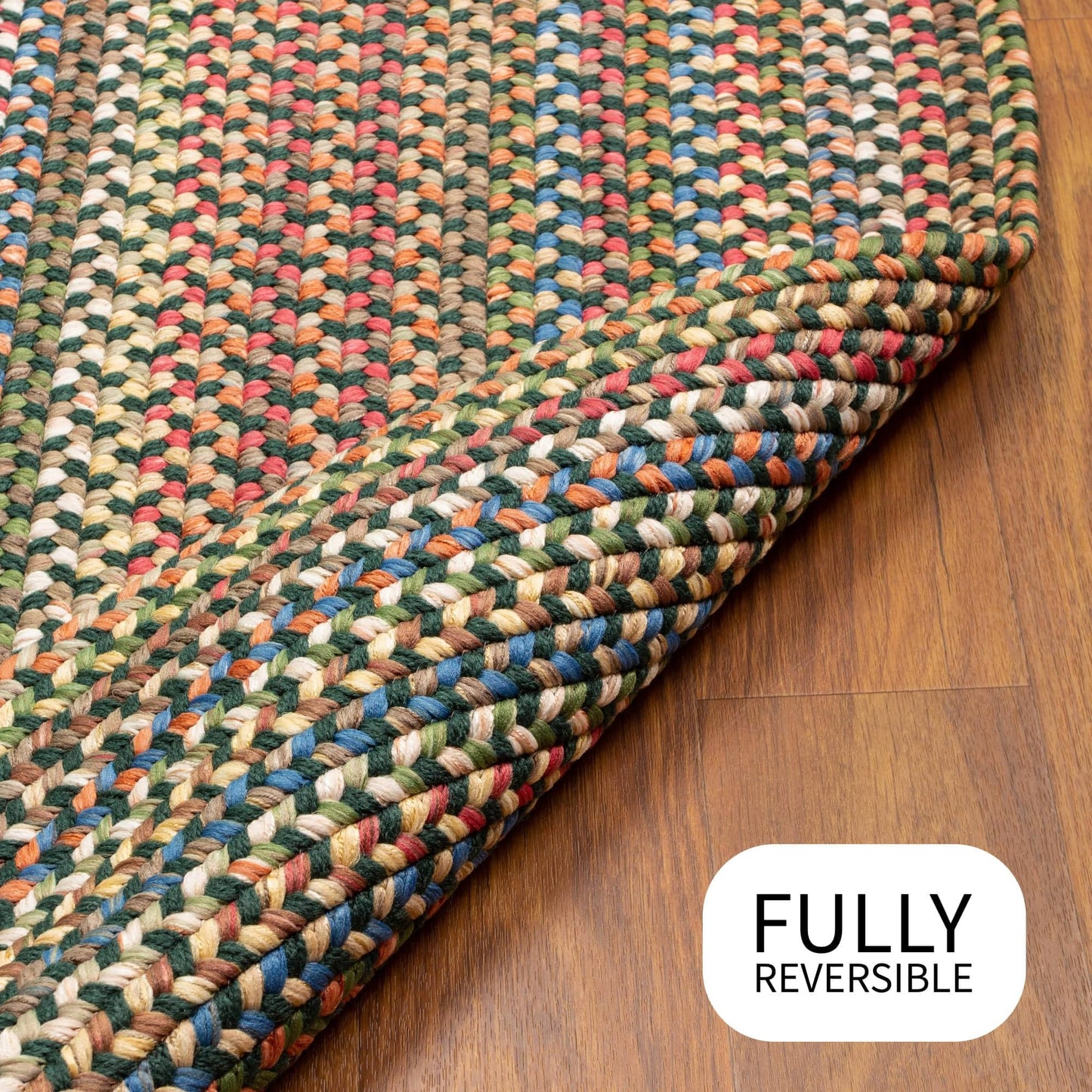 Spruce Green/Multi Braided Rug - 6' Round Rugs for Living Room and Dining Room Table - Vibrant Colors - Stain Hiding Material - Made in USA