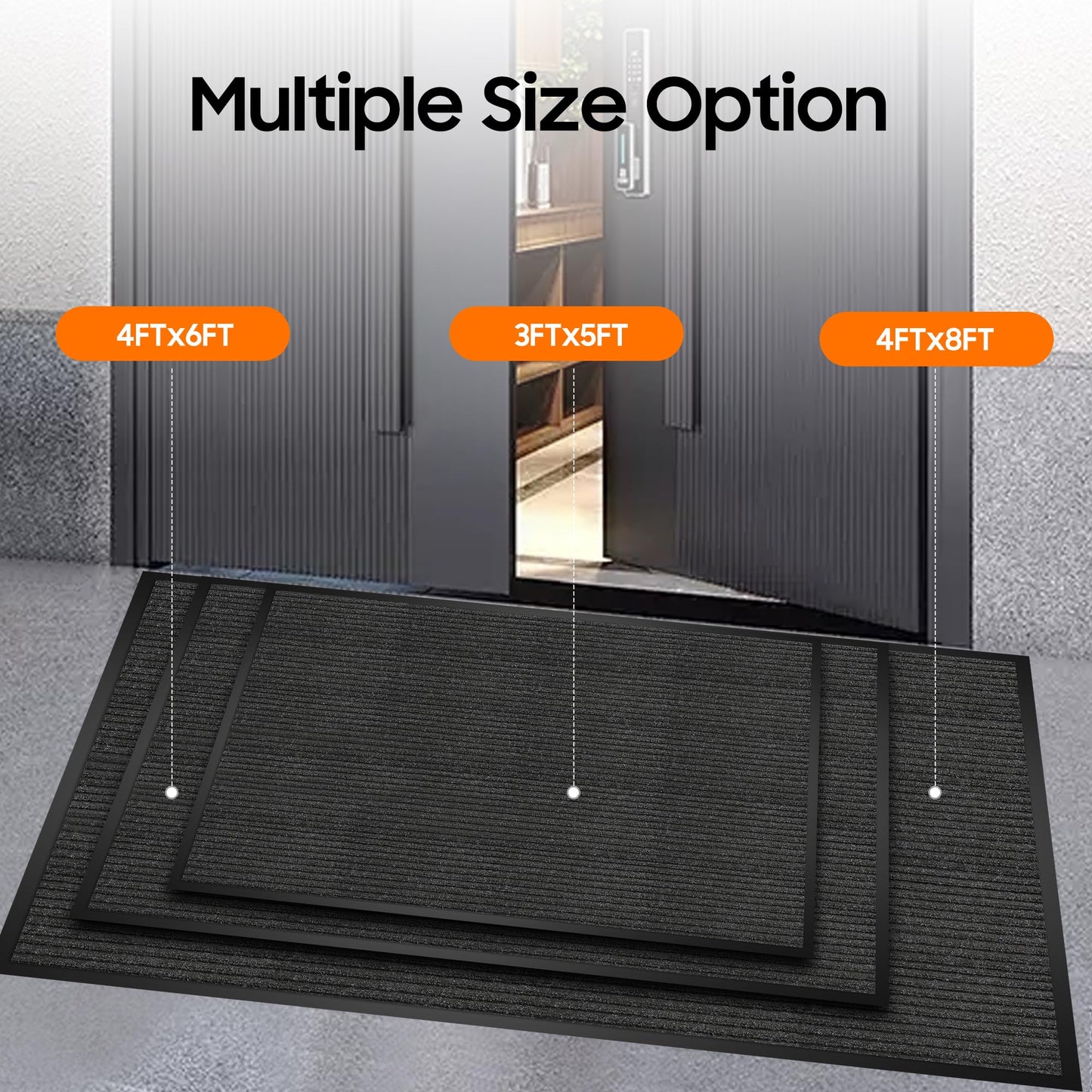 Commercial Indoor Outdoor Runner Rugs 4FTx8FT Heavy Duty Striped Brush Step Front Door Rugs Non-Slip Rubber Backing Entrance Rug Runner for Home Office Dirt Resistant and Absorbent Doormat(Black)