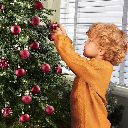 JOIEDOMI 24 Pcs Burgundy Red Christmas Balls Ornaments Set, 2.36" Christmas Tree Ornaments Shatterproof, Xmas Balls Hanging Decorations for Tree Wreath Garland Holiday Wedding Indoor Party Decor