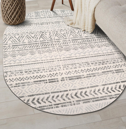 Rugshop Geometric Boho Oval Rug – Gray Tribal Pattern, Perfect for Dining Room, Living Room, 5' x 7' Oval