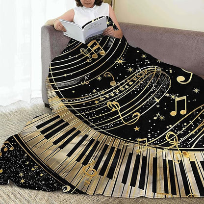 Piano Notes Throw Blanket, Black Gold Blanket Throw for Adults, Lightweight Soft Cozy Blanket for Couch Sofa Bed Room Decor 50x60 Inches