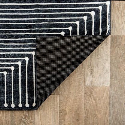 Rugshop Marbella Bohemian Stripes Washable Non Slip Area Rug 9'x12' Black