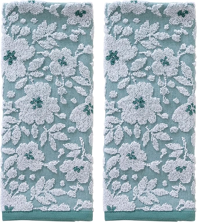 SKL Home Floral Jacquard 100% Cotton 2pc Hand Towel Set, Reversible & Decorative