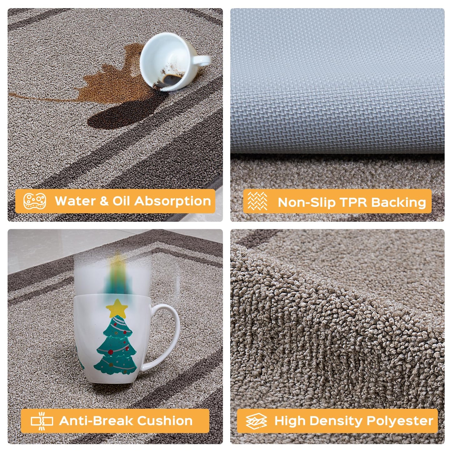 anllugs Kitchen Rugs 24" x 36", Non-Slip Machine Washable Kitchen Runner Rugs Floor Mats, Absorbent Comfort Standing Mats for Kitchen, Sink, Laundry and Hallway, Beige & Grayish Brown
