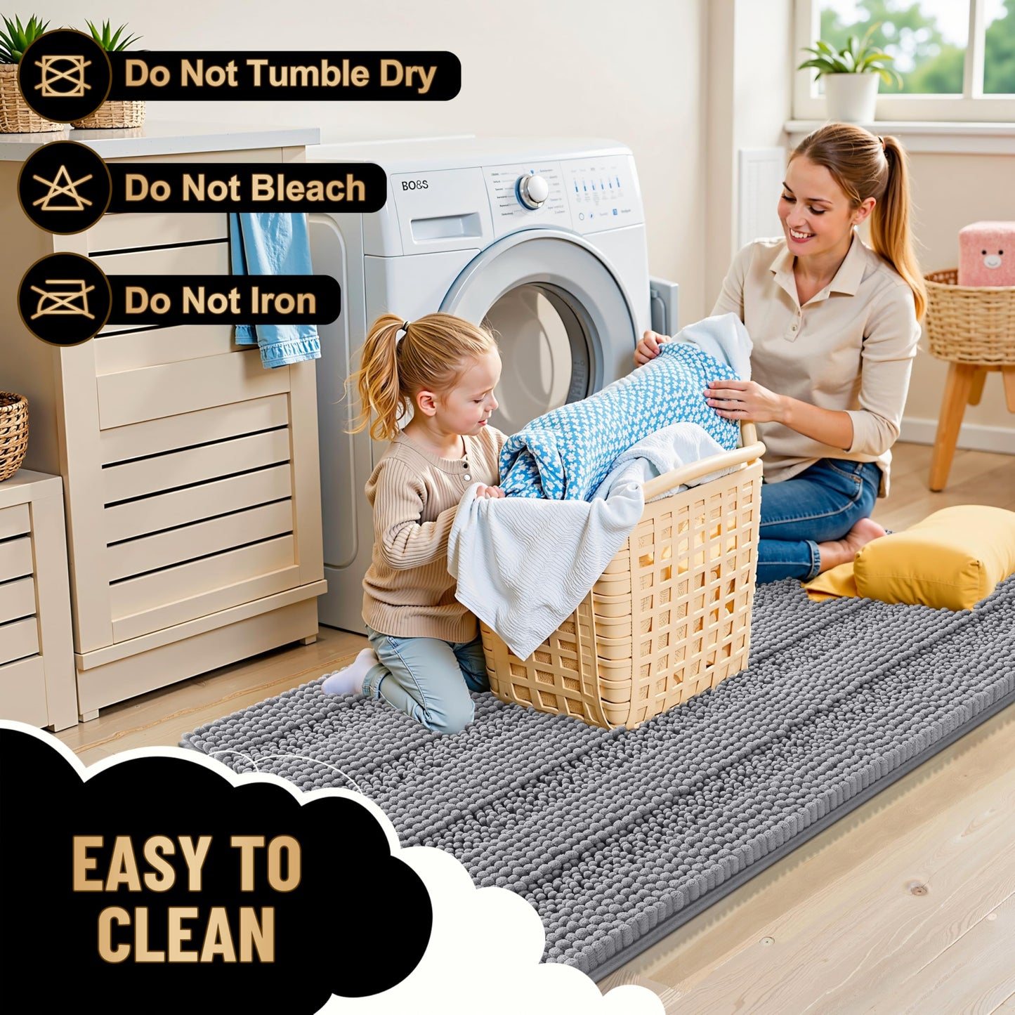 OLANLY Thick Bathroom Rugs 30x20, Extra Soft Absorbent Chenille Striped Bath Rugs, Rubber Backing, Machine Wash Dry, Bath Mats for Bathroom Floor, Tub and Shower, Home Decor Accessories, Grey