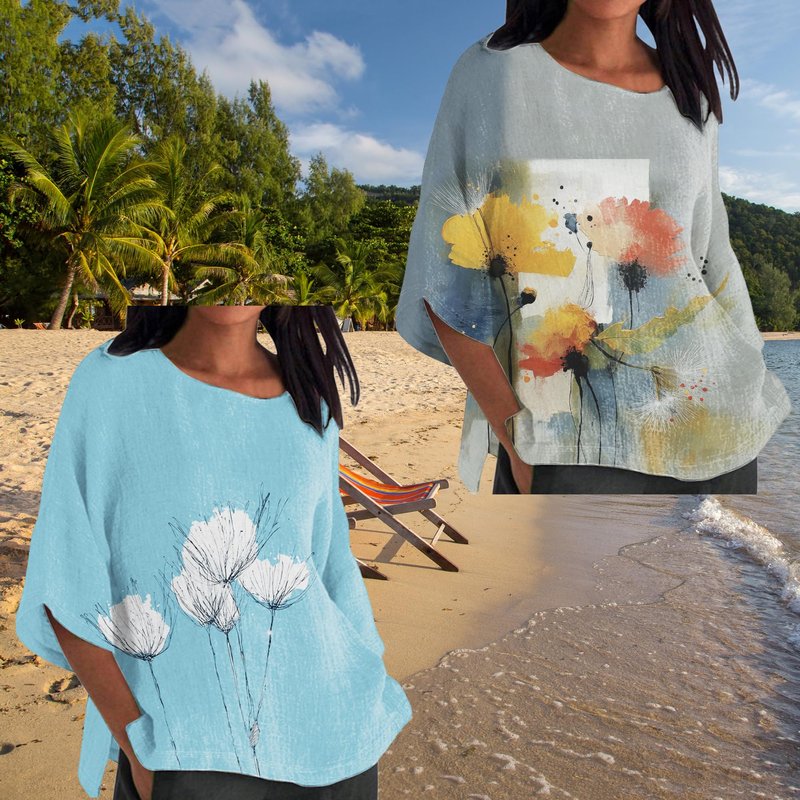 Women's Dandelion Flower Print T-Shirts Summer Lightweight Comfy Loose Tee Casual Colorful Floral Graphic Trendy Tops