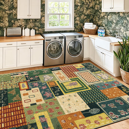 Quntue Washable Easy Jute Layering Rug for Front Porch 4x6 Farmhouse Patchwork Outdoor Patio Rug Non Slip Boho Floral Indoor Outdoor Carpet for Living Room, Bedroom, Balcony, Dining, Office
