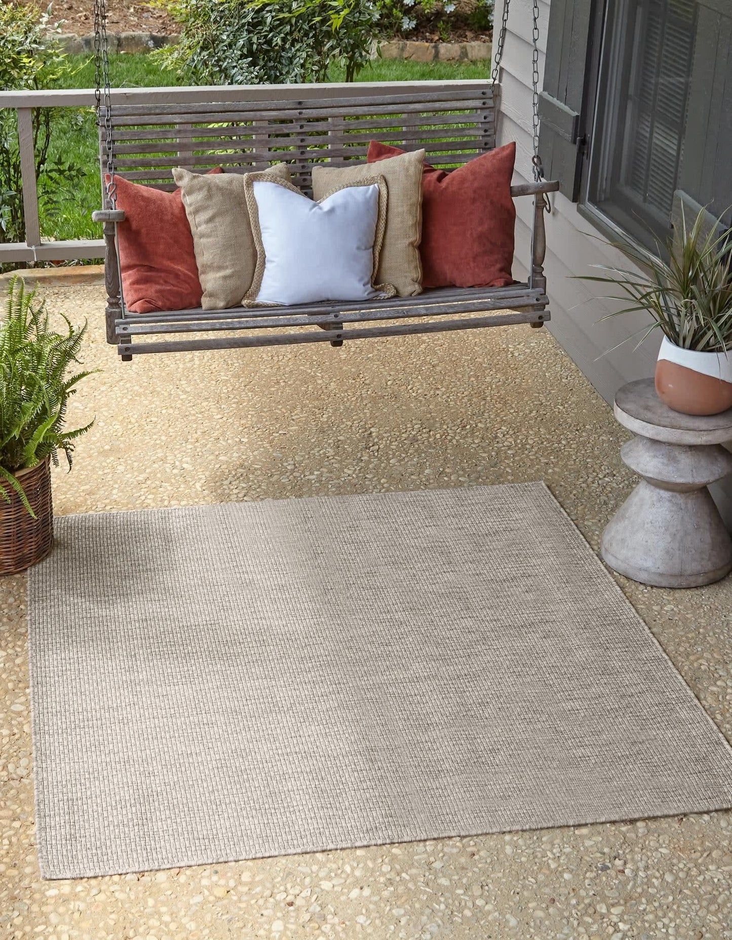 Unique Loom Collection Casual Transitional Solid Heathered Indoor/Outdoor Flatweave Area Rug (8' Square, Light Gray/Ivory)