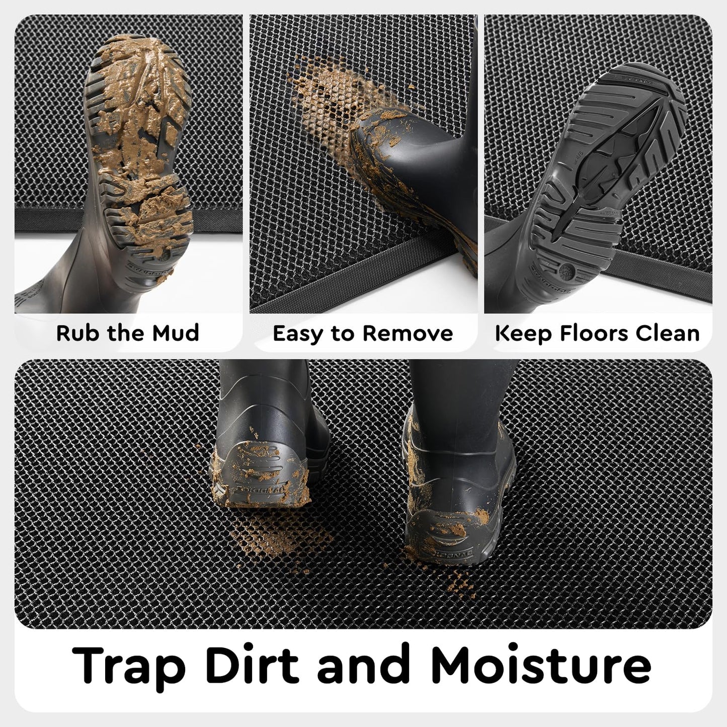 tchdio Front Door Mat Outside Entrance, Dirt Trapper Doormat-Entrance Welcome Matt Durable, Heavy Duty Entry Mat Non Slip Rubber Mats for Outside Stain Resist Door Mats for Entryway, 24"x47" Grey