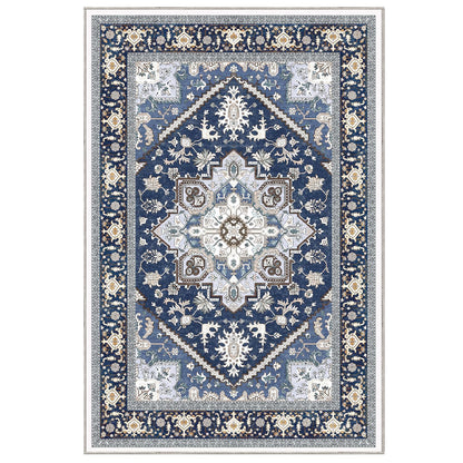 OPPODREAM Soft Area Rugs 5x7, 5x7 Washable Rug with Non Slip Backing, 5 x 7 Faux Cashmere Low-Pile Carpet, Navy Blue & Gold