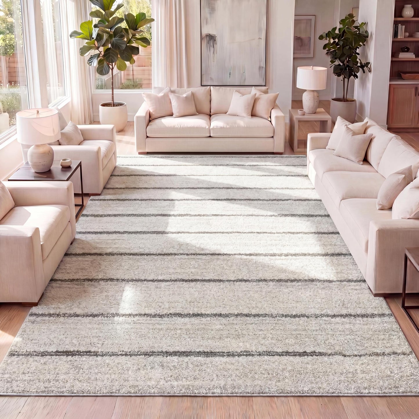 JONATHAN Y Williamsburg Minimalist Stripe Cream/Gray Indoor Area Rug, 8x10, Contemporary, Modern, Easy-Cleaning for Living Room, Bedroom, Kitchen, Pet Friendly, Non-Shedding (MOH201A-8)