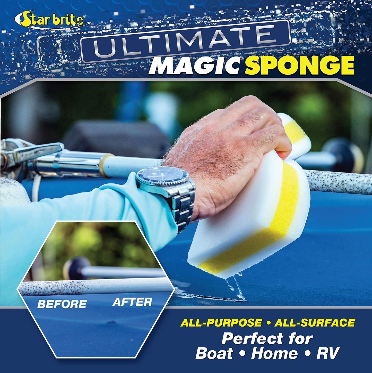 STAR BRITE XL Magic Sponge - 8 Pack - Extra Large, Long Lasting, Premium Melamine Boat Scuff Eraser - Multi-Purpose Scrubber - Bathroom, Kitchen, Floor, Bathtub, Toilet, Baseboard, Wall Cleaner