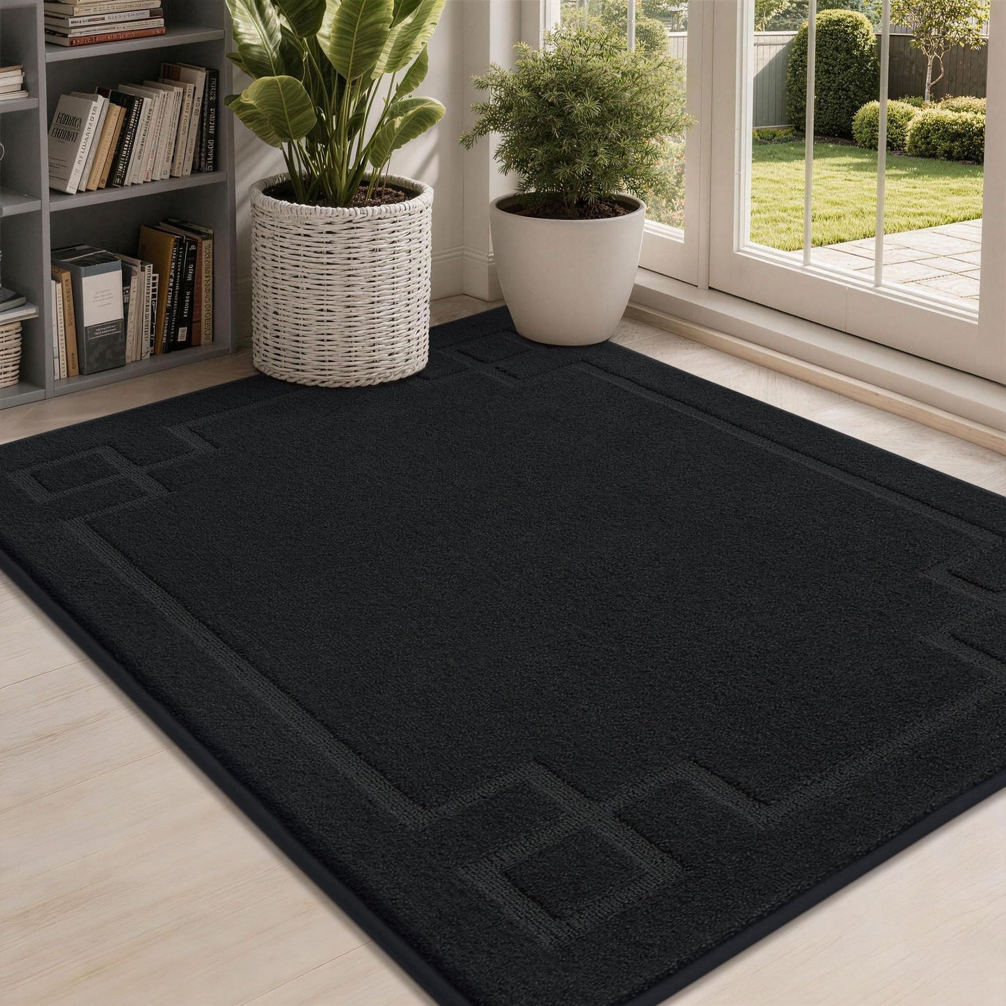 BEQHAUSE Door Mat 32" x 48", Non-Slip Door Mats Indoor Entryway Rugs Washable Low-Profile Absorbent and Dirt Trapper Floor Mats, Dog Door Mat for Front Back Door, Mud Wet Shoes & Paws, Black