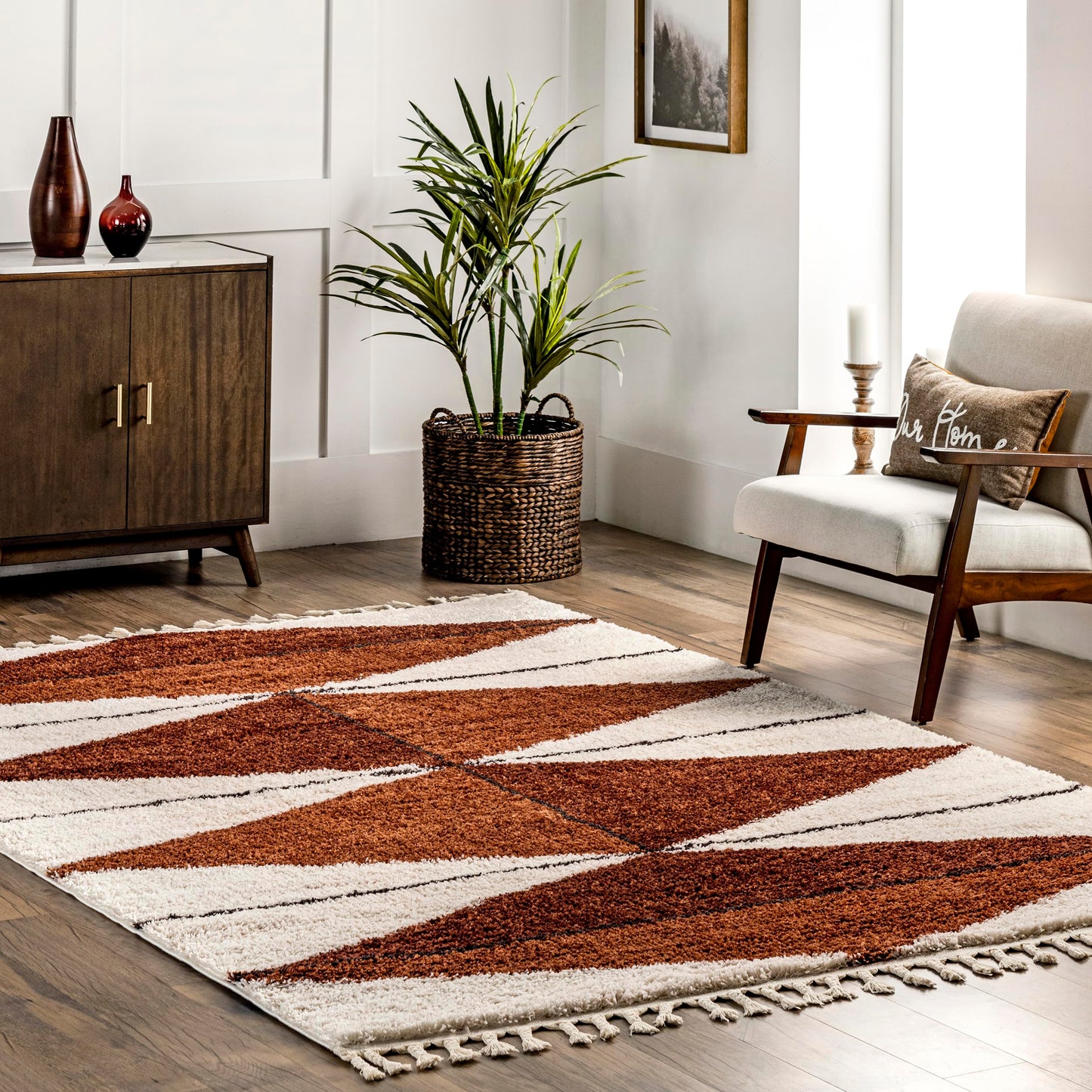 nuLOOM Kali Rust/Ivory, 4' x 6', Tribal Abstract, Shag, Soft and Plush, High Traffic, Stain Resistant, Easy Clean, Durable Area Rug for Bedroom, Living Room, Dining Space, Den, Foyer, Entryway