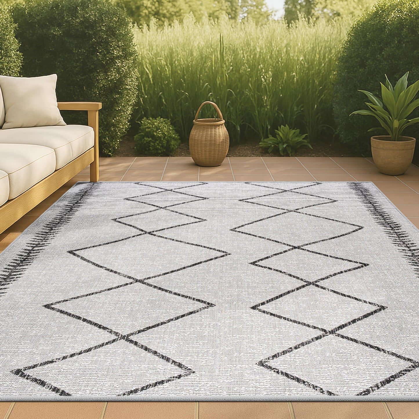 JONATHAN Y Tribal Diamond Trellis Indoor Outdoor Area Rug 5X8 Ivory/Black, Derya for Backyard, Patio, Porch, Easy-Cleaning, High Traffic, Pet-Friendly, Non-Shedding (SMB129D-5)