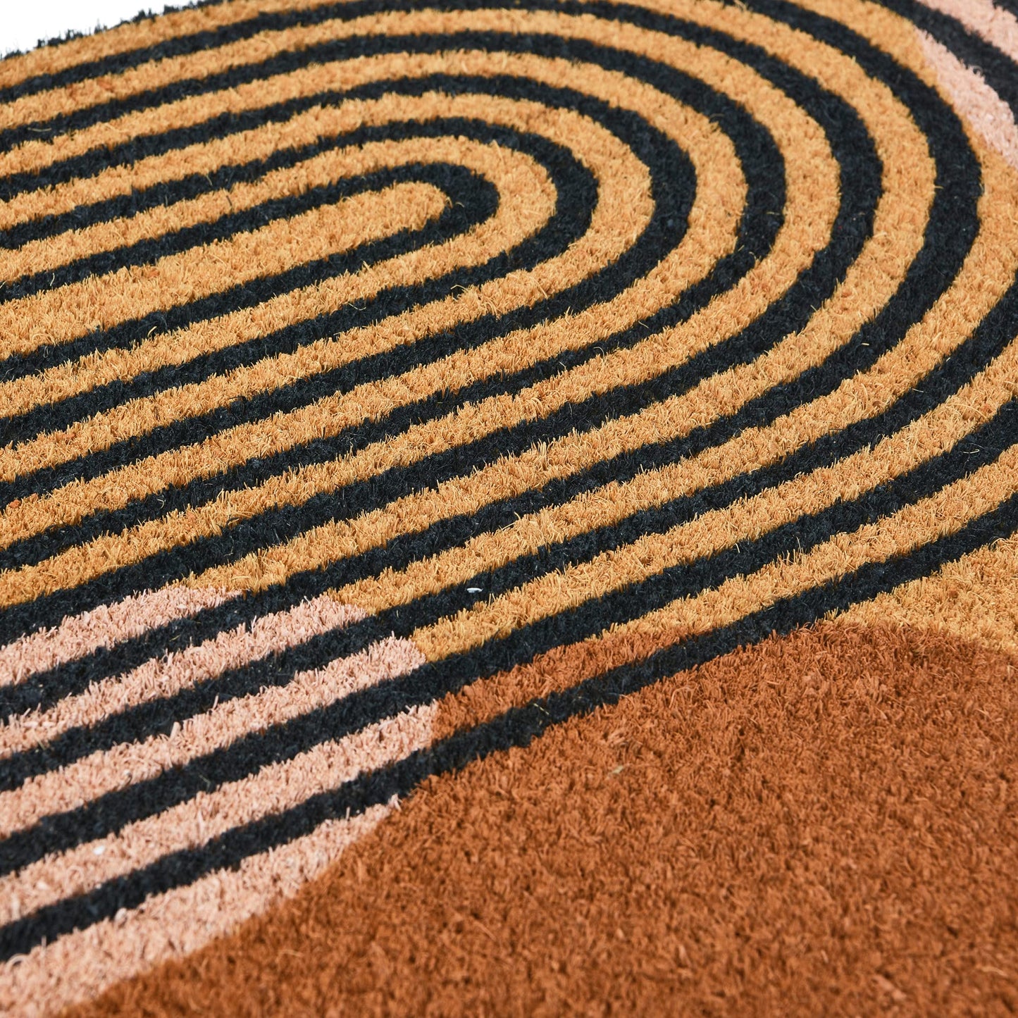 Main + Mesa Geometric Coir Doormat with Non-Slip PVC Backing, Curved Geo