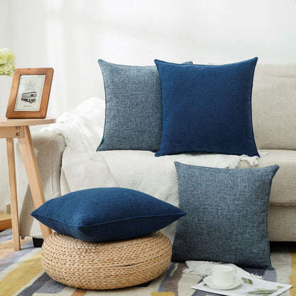 HPUK Decorative Throw Pillow Covers Set of 4 Square Couch Pillows Linen Cushion Cover for Couch Sofa Living Room, 18"x18" inches, Blue