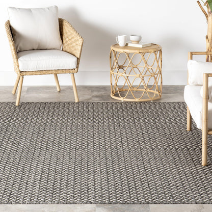 Nuloom Outdoor Performance Camryn Grey/Ivory, 8' x 10', Herringbone, Soft, High Traffic, Stain Resistant, Easy Clean, Durable Area Rug for Indoor/Outdoor Patio, Deck, Porch, Garden, Courtyard