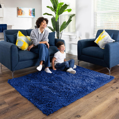 Ophanie Blue Rug, Boys 4x6 Rugs for Bedroom Royal Dark Blue Carpet Nursery Aesthetic, Kids Playroom Navy Area Rugs for Girls Teen Home Decor, Fluffy Shag Bedside Floor Living Room Carpet