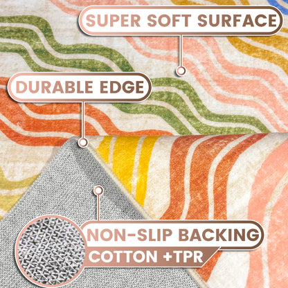 Washable 5x7 Sun Area Rug for Living Room, Rainbow Sun Modern Retro Large Area Rugs, Ultra Thin Low Pile Lightweight Soft Indoor Floor Carpet with Non-Slip Backing for Bedroom Kids Nursery Play Room