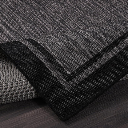 CAMILSON Indoor Outdoor Rug, 8x10 Bordered Dark Gray Black Modern Area Rugs for Indoor and Outdoor Patios, Kitchen and Hallway Mats, Washable Porch Deck Outside Carpet (Bordered Black, 8 x 10)