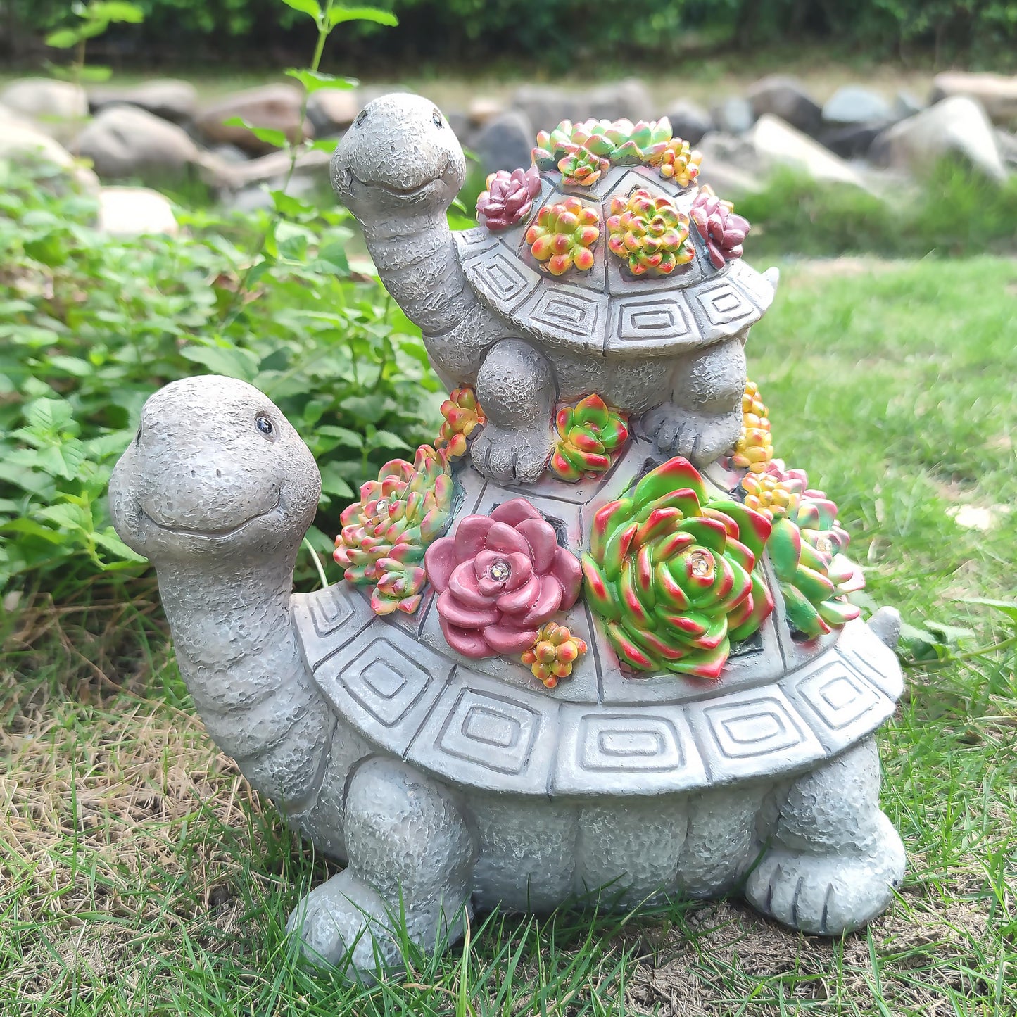 VIOYOUNS Large Turtle Solar Garden Outdoor Statues with Succulent and 6 LED Lights,Outside Solar Turtle Decor Art for Garden,Home,Lawn,Yard, Balcony Ornament
