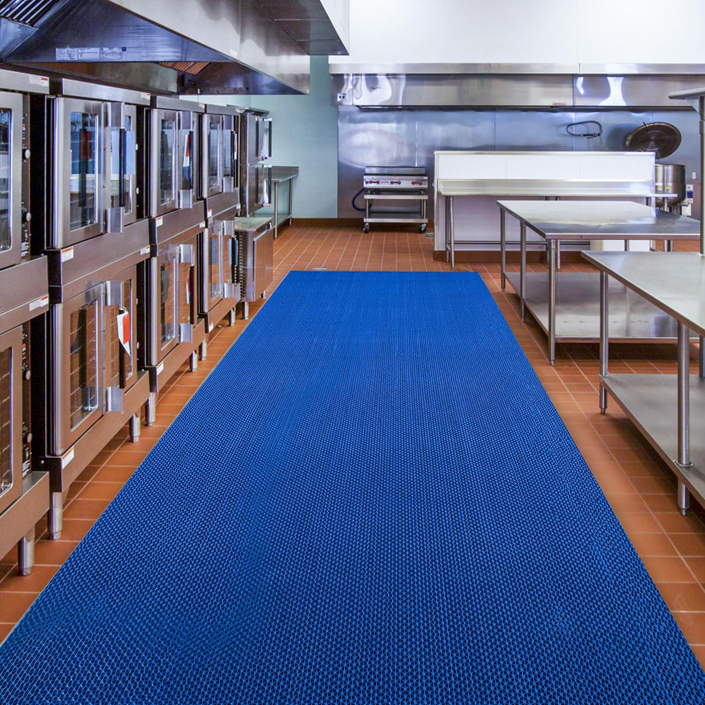 foriy 4'x10' Drainage Floor Mat - Non Slip PVC Mesh Hollow Mat, 1/5" Thick for Commercial Kitchen, Pool, Bathroom, Restaurant, Garage - Wet Area Anti Fatigue Mat (Blue, 4'x10')